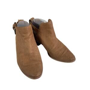 Dolce Vita Camel Perforated Leather Heeled Buckled Block Heel Ankle Booties Sz 8